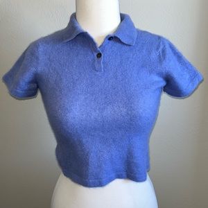 Cropped Periwinkle Cashmere Polo Tee Shirt Sweater Top